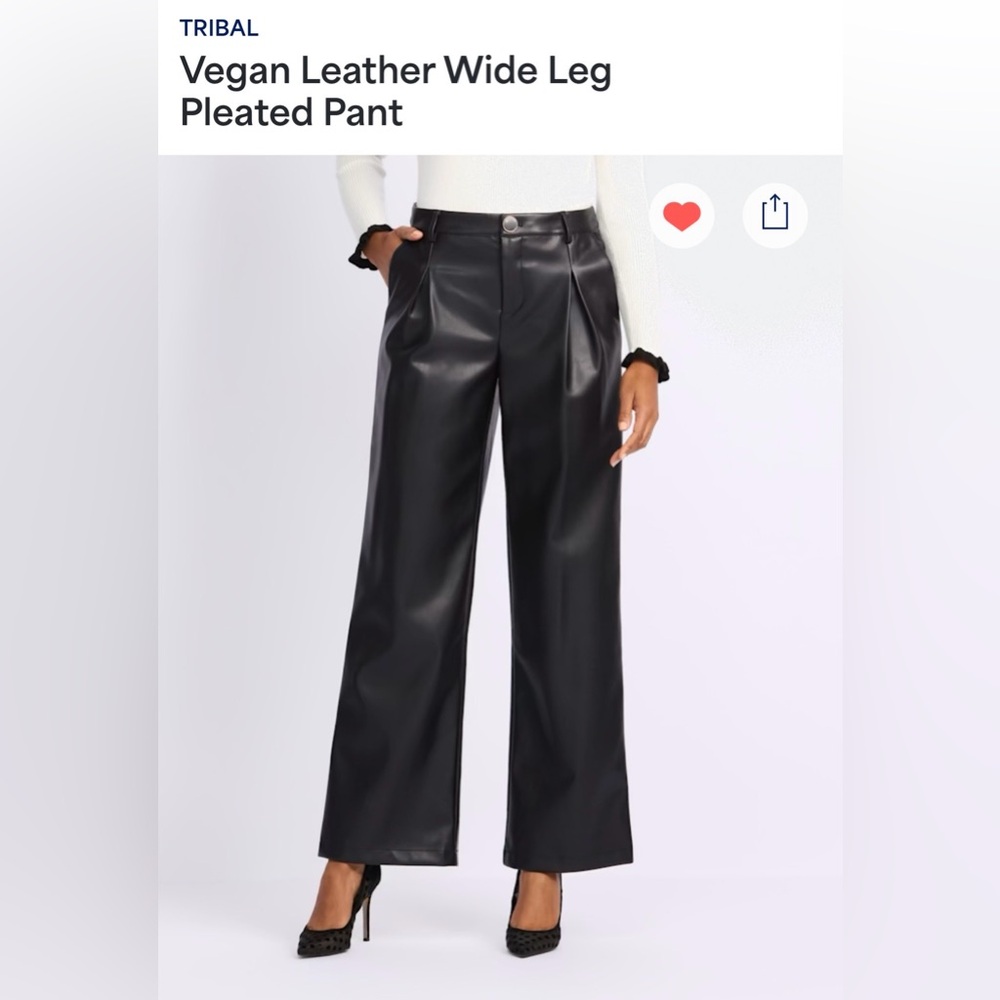 Tribal Vegan Leather Wide-Leg Pleated Pants – Women’s size 8